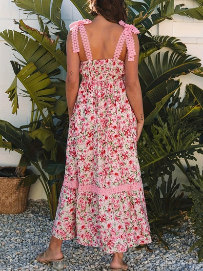 Floral Lace Tied Strap Empire Waist Maxi Dress