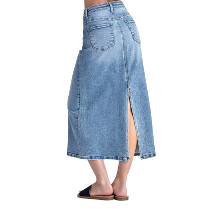 Risen Back Slit Jean Skirt