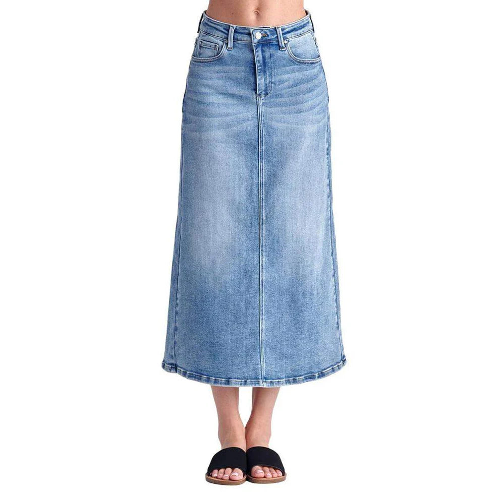 Risen Back Slit Jean Skirt
