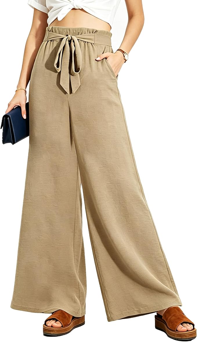 Wide Leg Casual Pants High Waist Flowy Palazzo Trousers