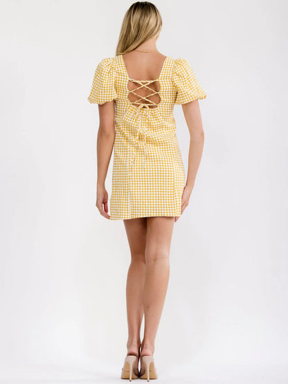 Lets go orange and white PLAID MINI DRESS