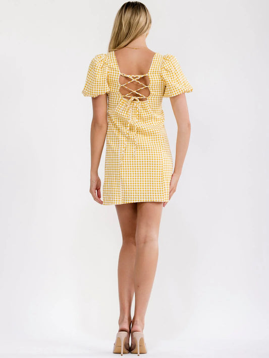 Lets go yellow and white PLAID MINI DRESS